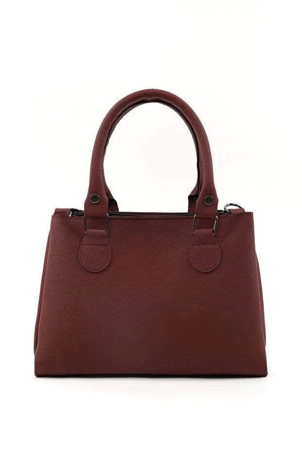 Brown Faux Leather Zippered Handbag With 3 Compartments Adjustable Strap Hand Arm And Shoulder Bag