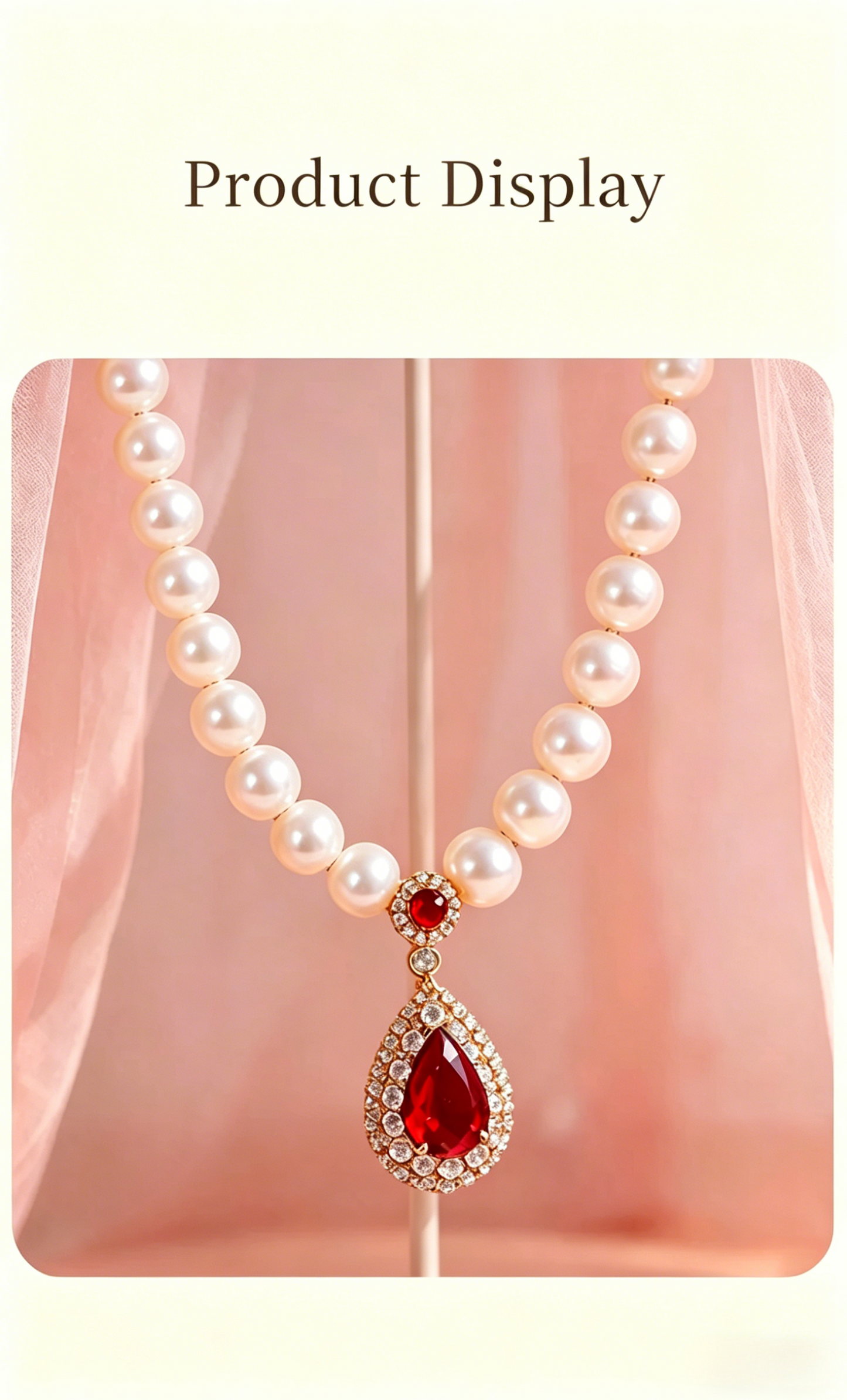 Freshwater pearl necklace with luxurious imitation ruby