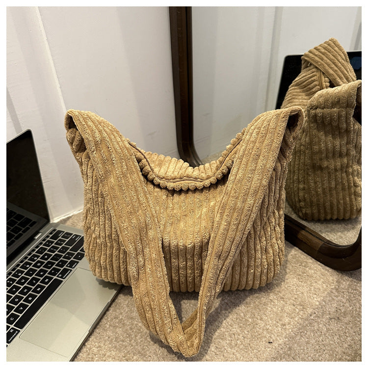 Casual Corduroy Womens Minimalist Shoulder Tote Bag
