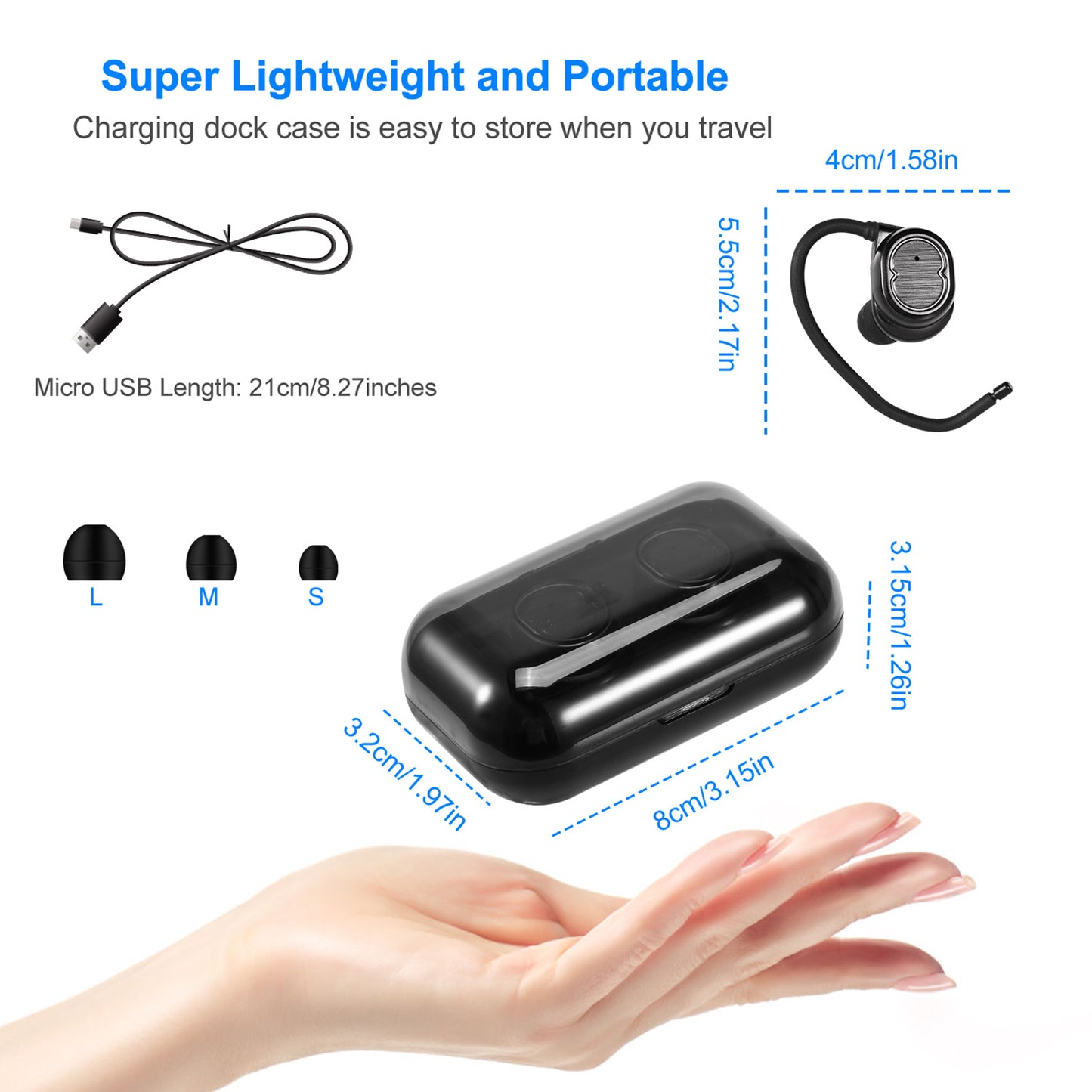 TWS Wireless 5.0 Earbuds IPX4 Touch In-Ear Stereo Earphone Noise Canceling Earpieces 32.8 Ft Transmission Range With Mic 500mAh Magnetic Charging Dock