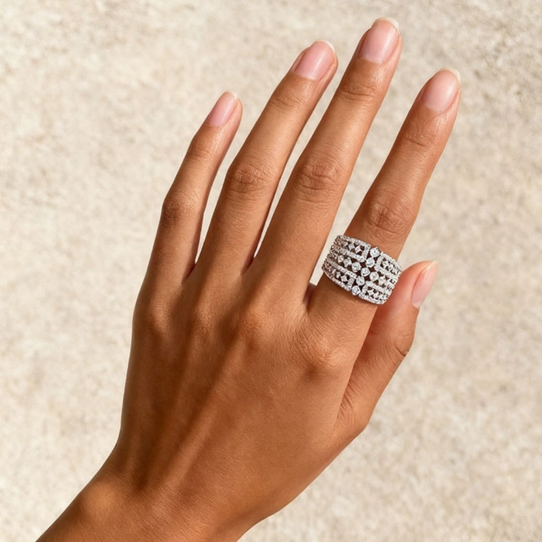 Cincin Jalur Lebar Berhias Penuh Untuk Lelaki Dan Wanita